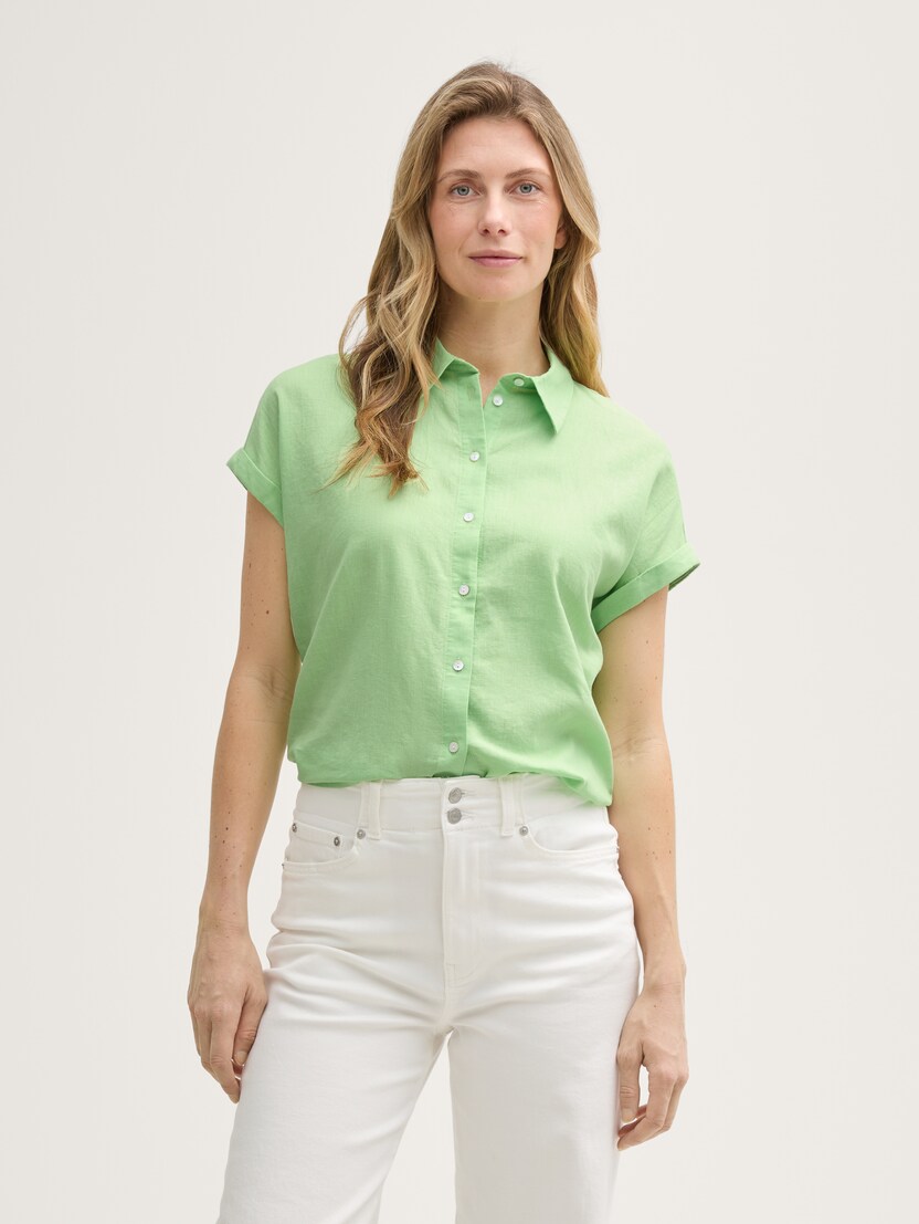 Bluza od mešavine lana - Zelena_7103372