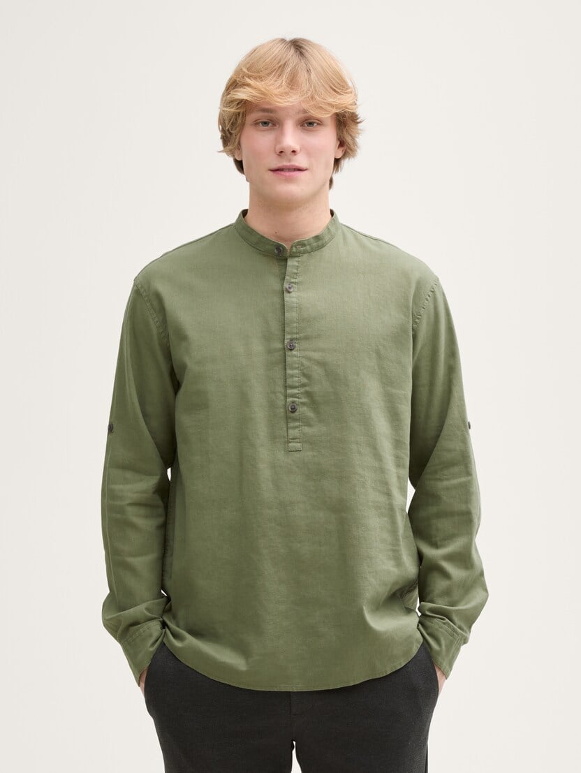  Cămaşă din bumbac şi in - Verde-1045187-10905-16