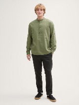 Cămaşă din bumbac şi in - Verde_4663036