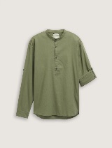 Cămaşă din bumbac şi in - Verde_4663036