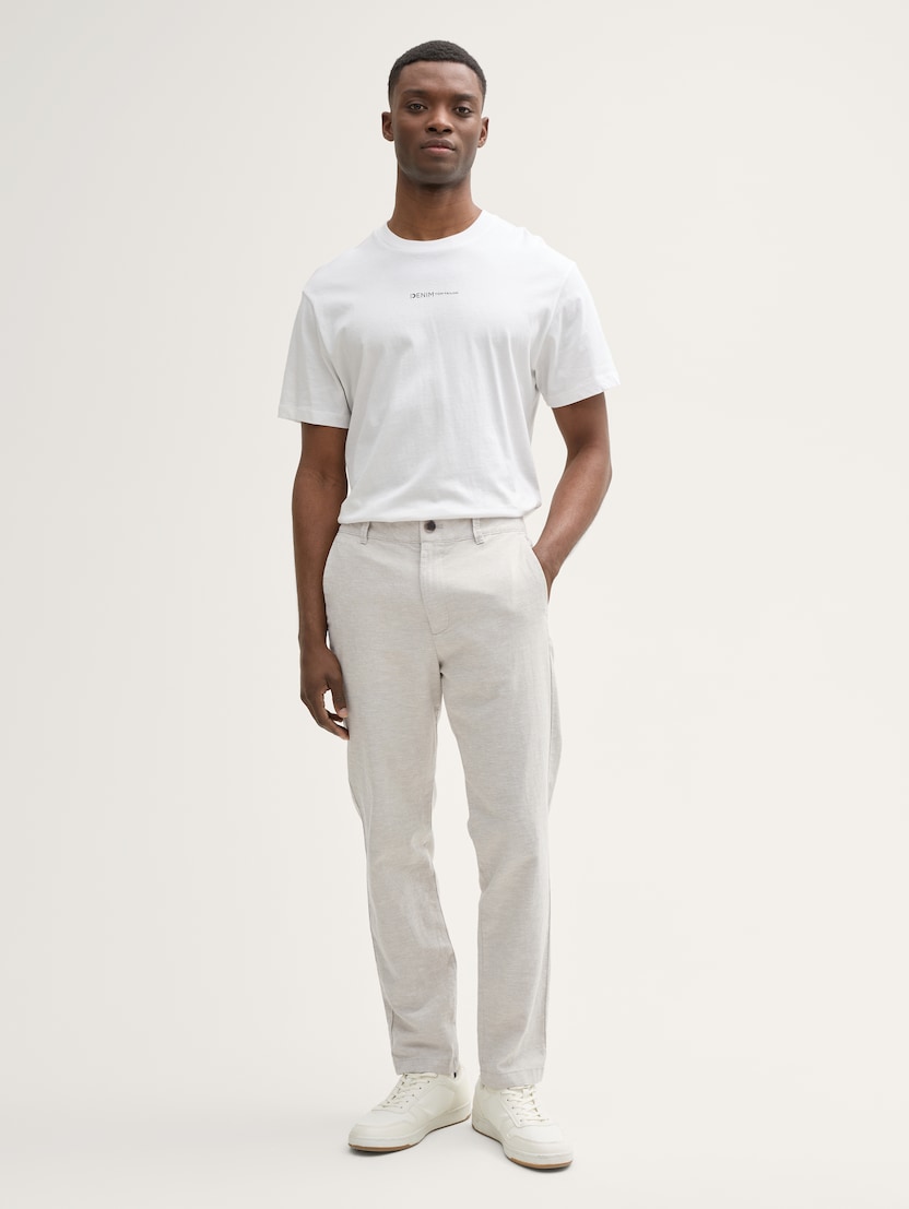 Pantaloni chino din bumbac şi in - Bej_480300