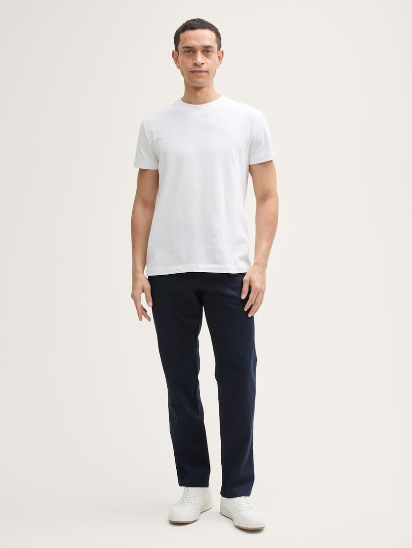 Pantaloni chino din bumbac şi in - Albastru_483320