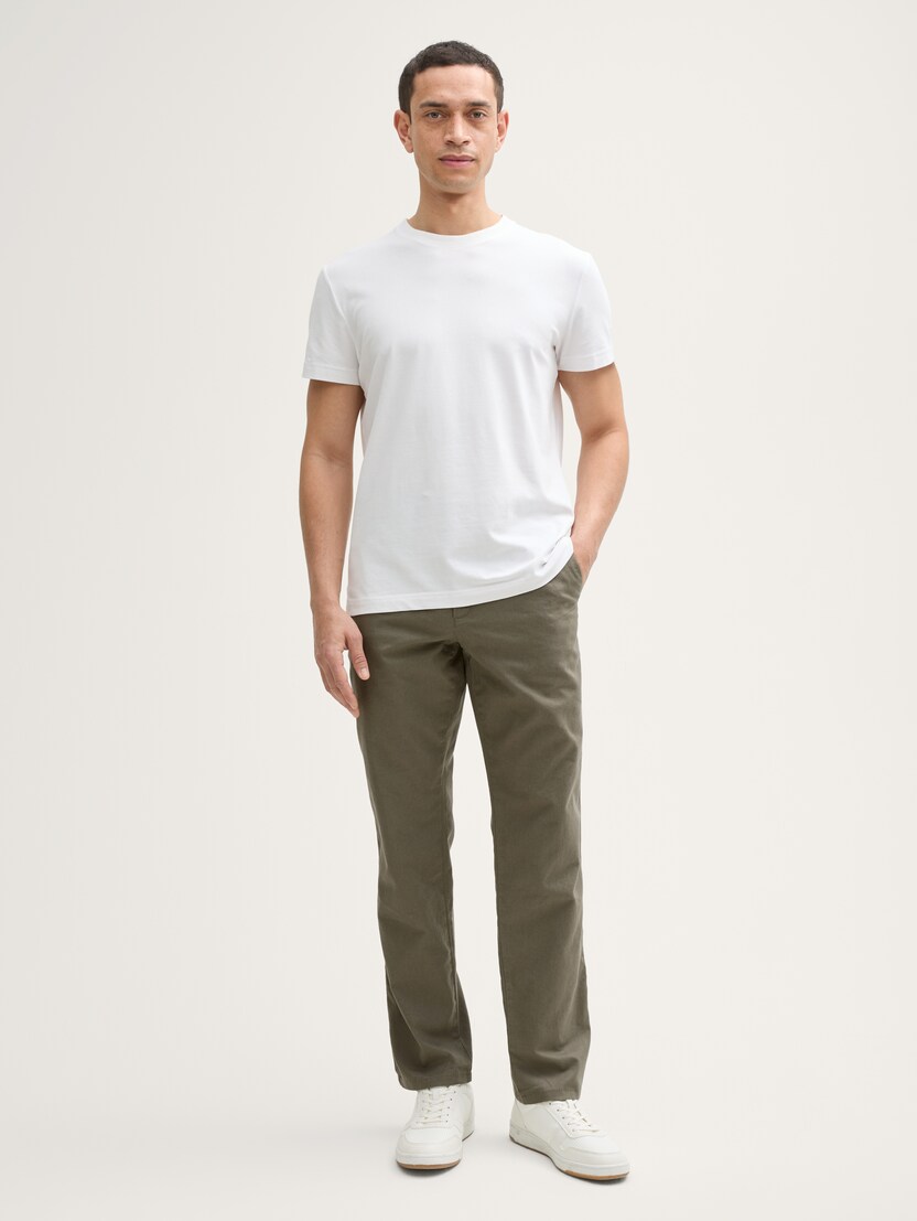 Bombažne lanene Chino hlače - Zelena_5712440