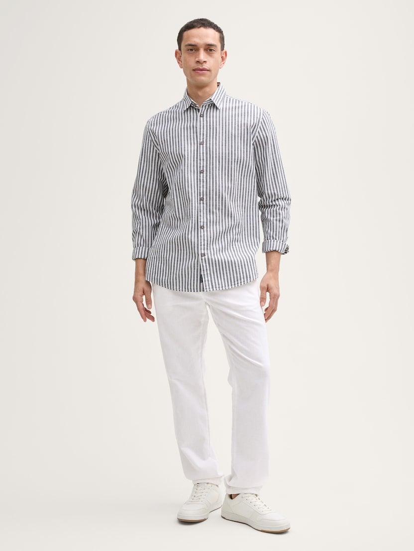 Pantaloni din bumbac şi in - Alb_8271424