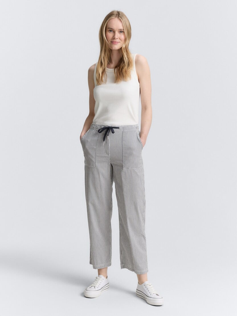 Pantaloni tip culotte din material încreţit - Albastru-1046480-32132-16