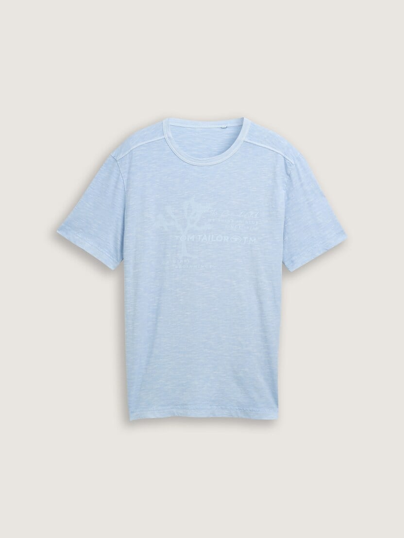 Tricou cu aspect prespălat şi imprimeu - Albastru_6650965