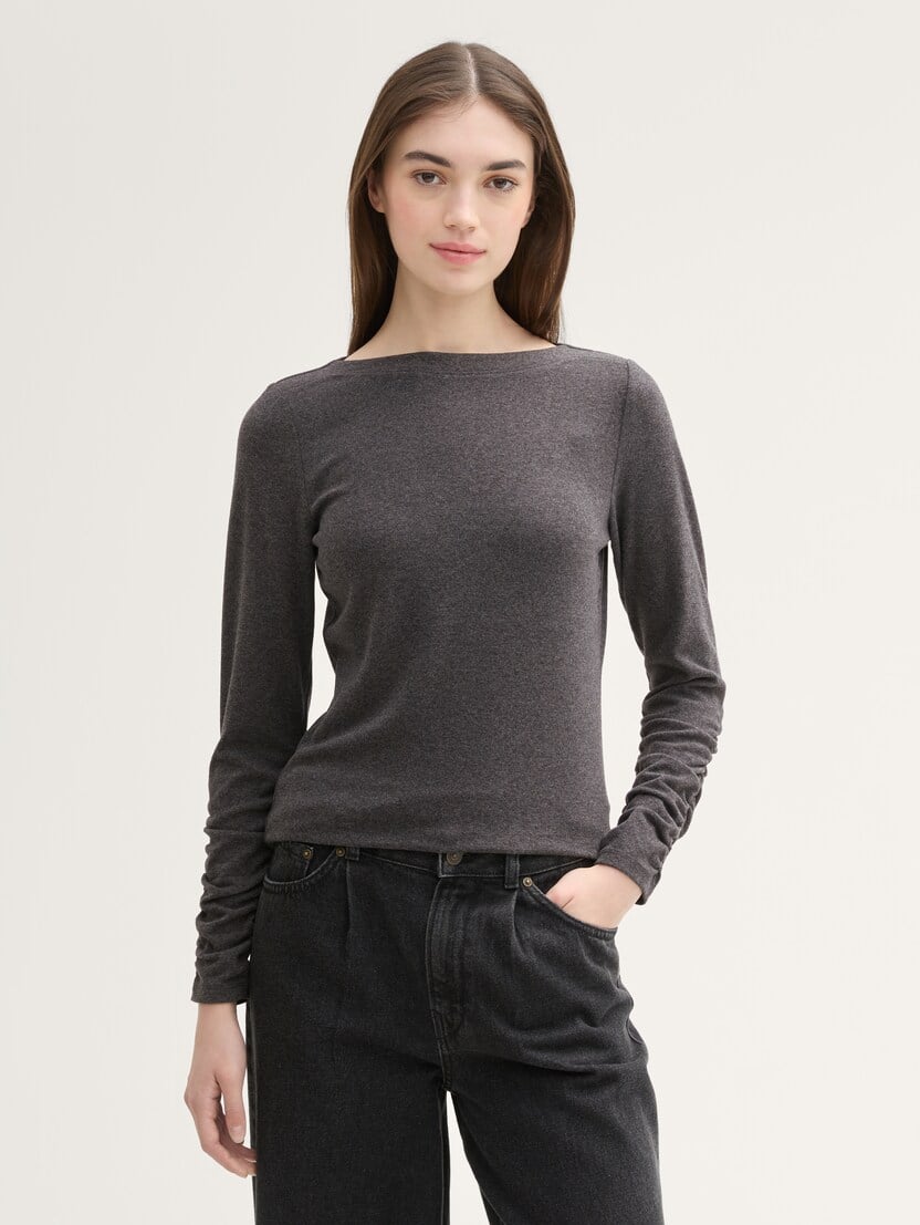 Tricou cu mâneci încreţite - Gri