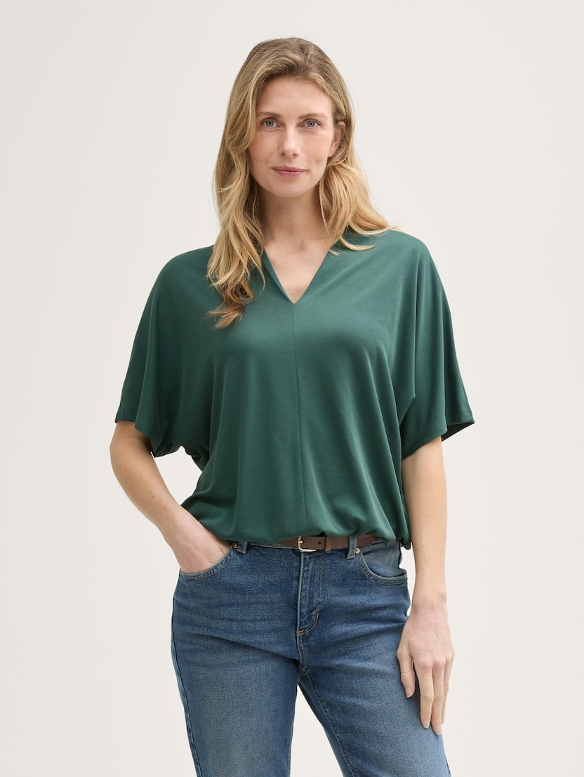  Tricou cu decolteu încreţit în V - Verde-1045553-30024-16