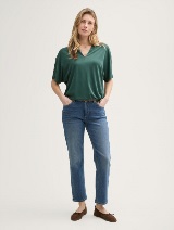 Tricou cu decolteu încreţit în V - Verde_9250563
