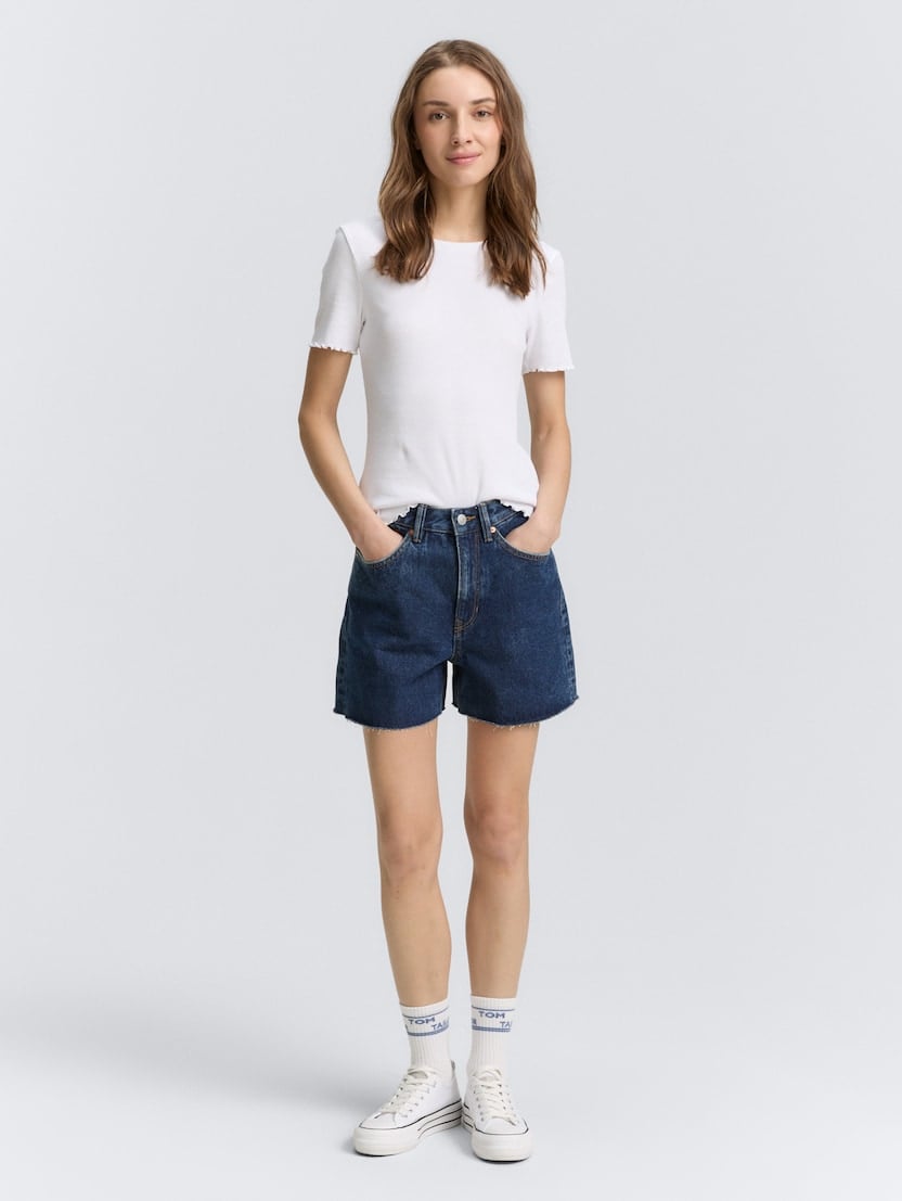 Blugi scurţi mom fit - Albastru_7707865