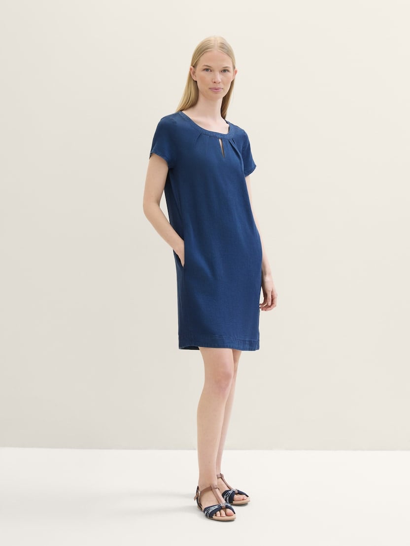 Rochie din tencel cu pliuri - Albastru_3807780