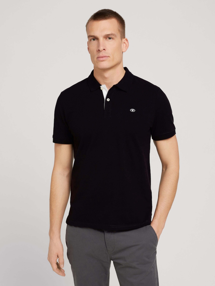 Polo-majica s malim izvezenim logom - Crna