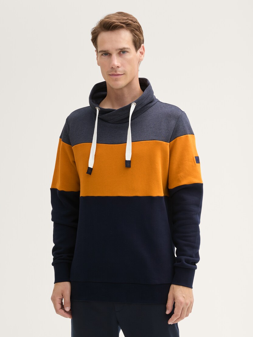  Hanorac cu guler înalt în stil colorblock - Albastru-1043280-19024-16