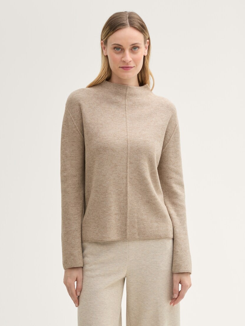  Strukturiran pleteni pulover - Rjava-1042993-14854