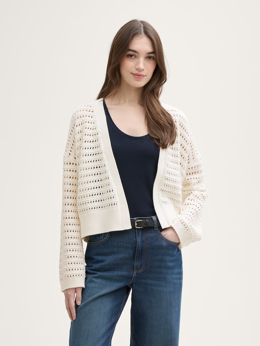  Cardigan structurat - Alb-1045620-10332-16