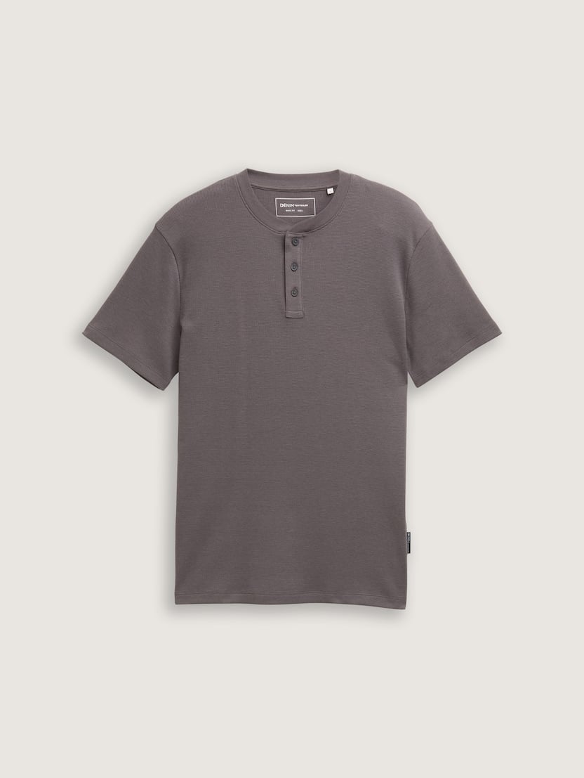 Strukturirana majica s Henley izrezom - Siva_8276055