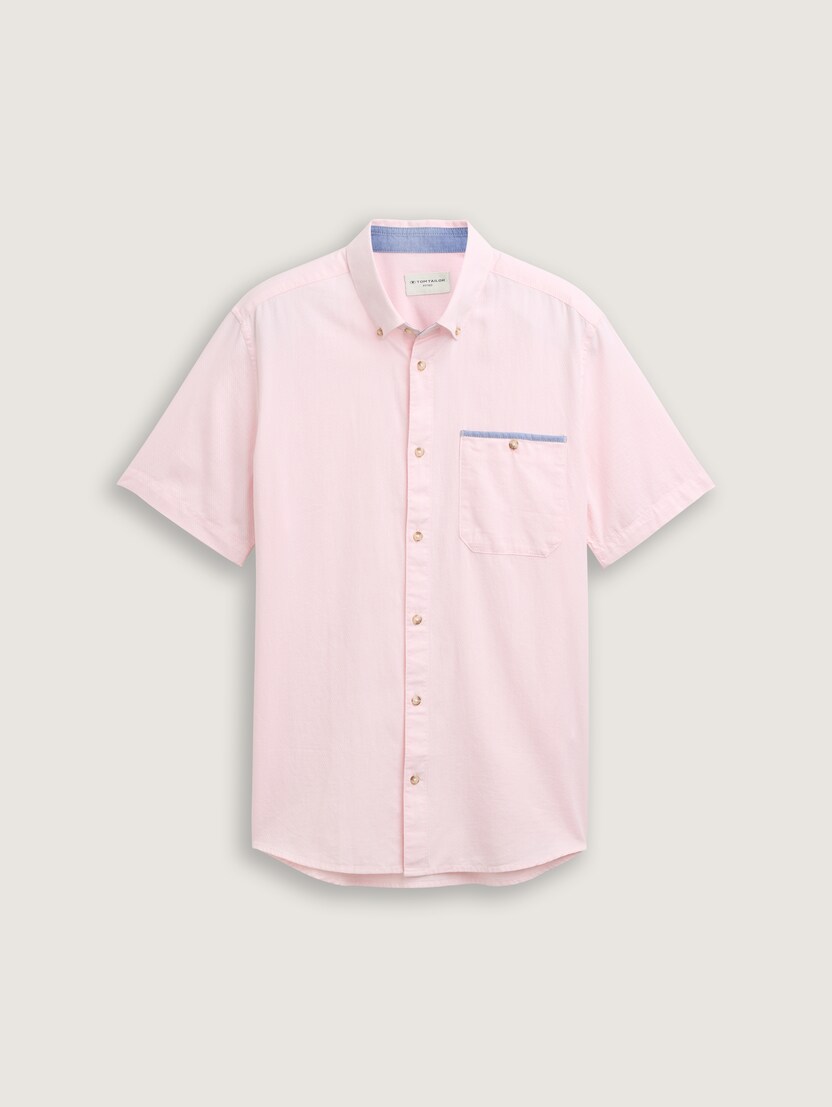 Cămaşă structurată din ţesătură de bumbac cu flameuri - Roz_2109131