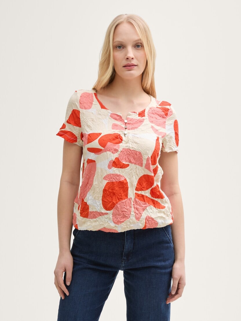 Tricou din material imprimat integral, cu încreţituri - Model-Mai multe culori-1046403-37799-16